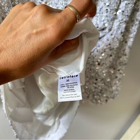 Retrofete Aubrielle Sequin Chiffon Mini Dress - White Silver - Picture 7 of 8